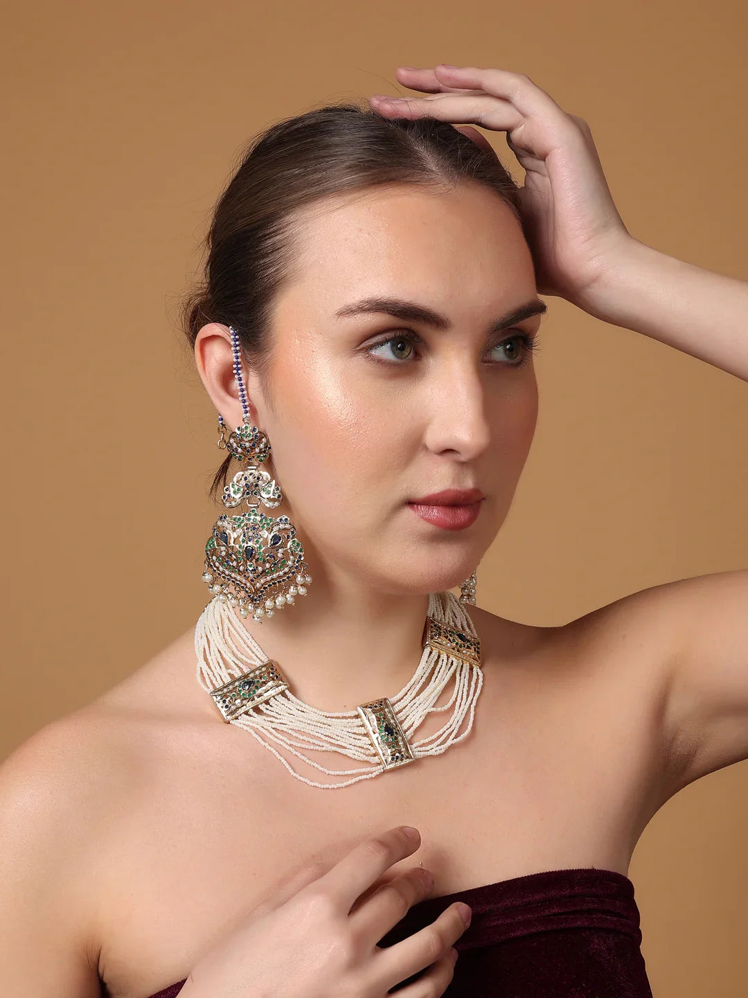 Peacock Inspired Colors in Jadau Design  Earring