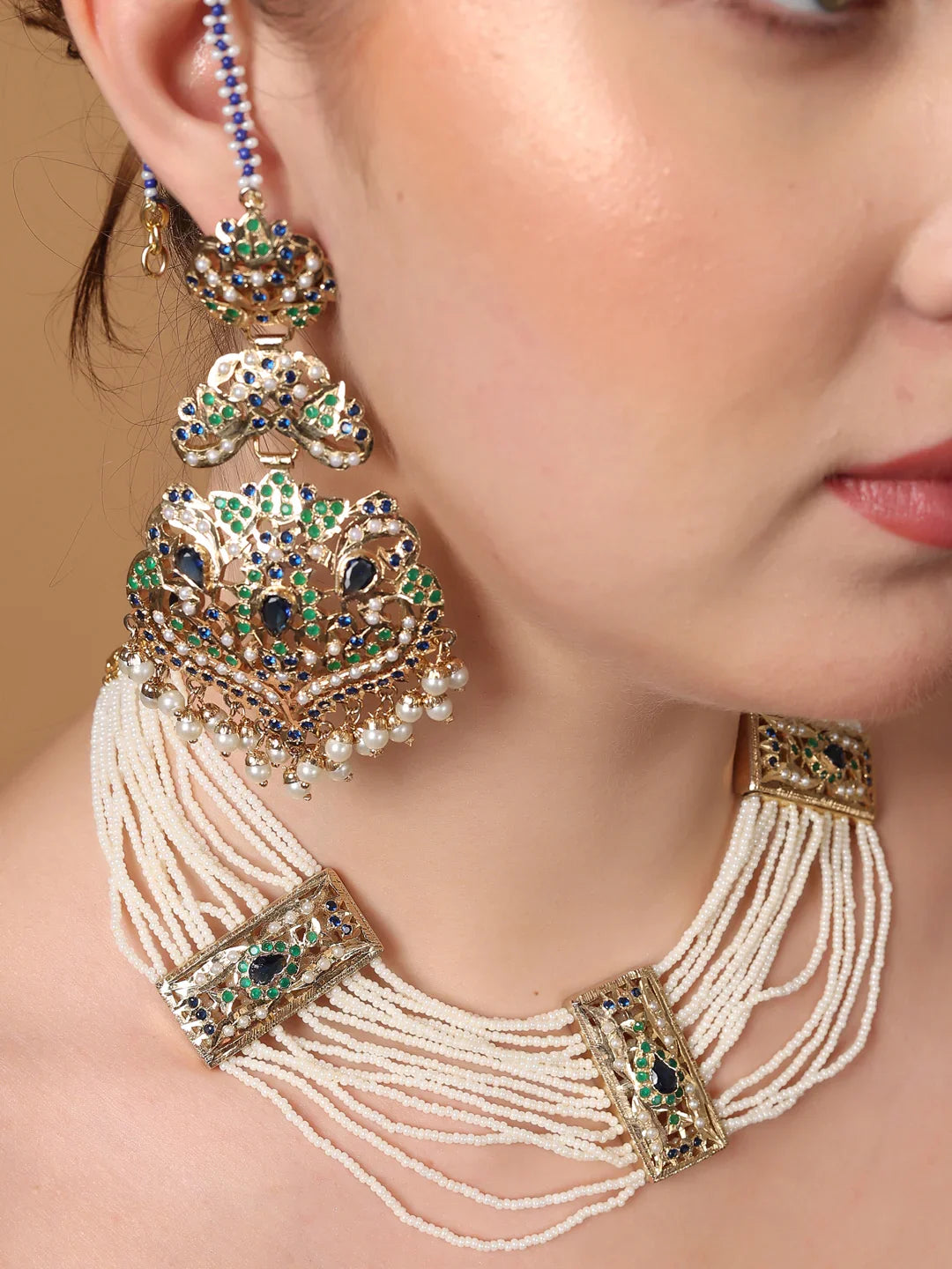 Peacock Inspired Colors in Jadau Design  Earring