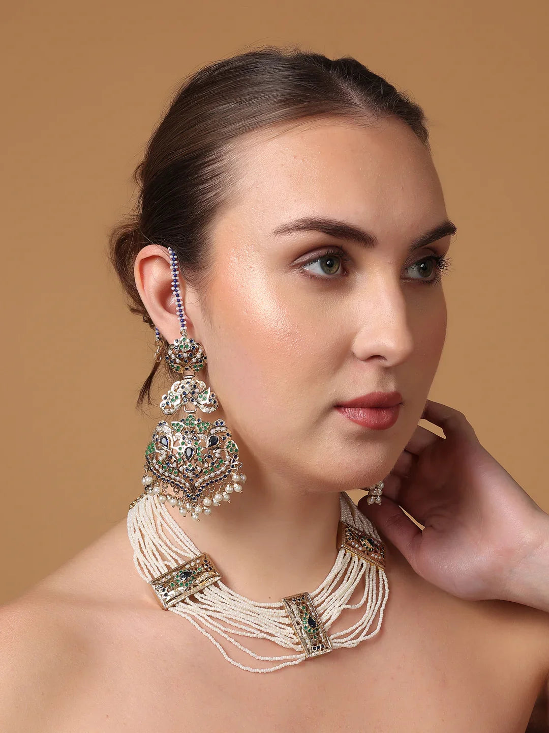 Peacock Inspired Colors in Jadau Design Necklace