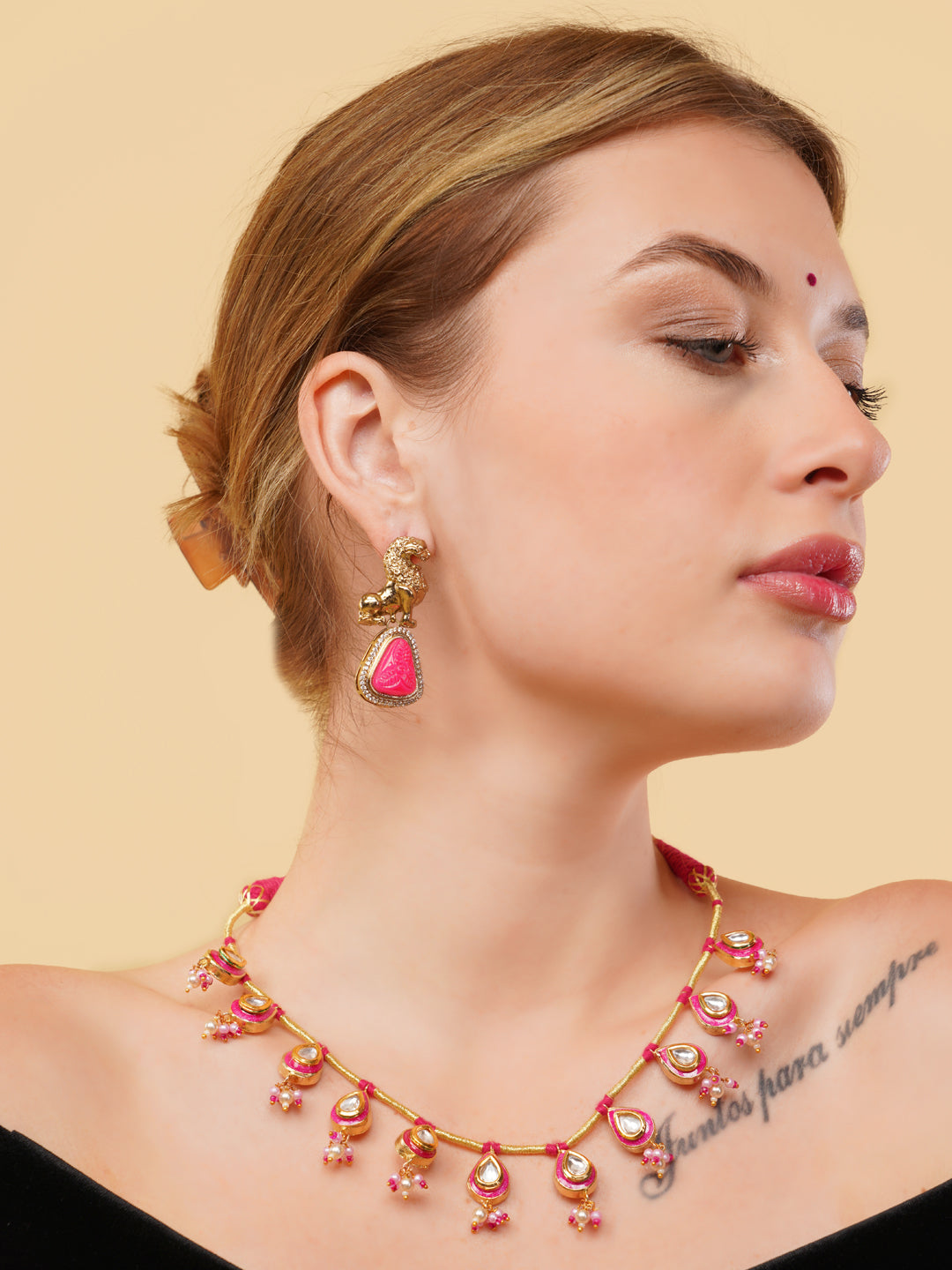 Meeenakari amalgamation with kundan tikra with handmade dori 