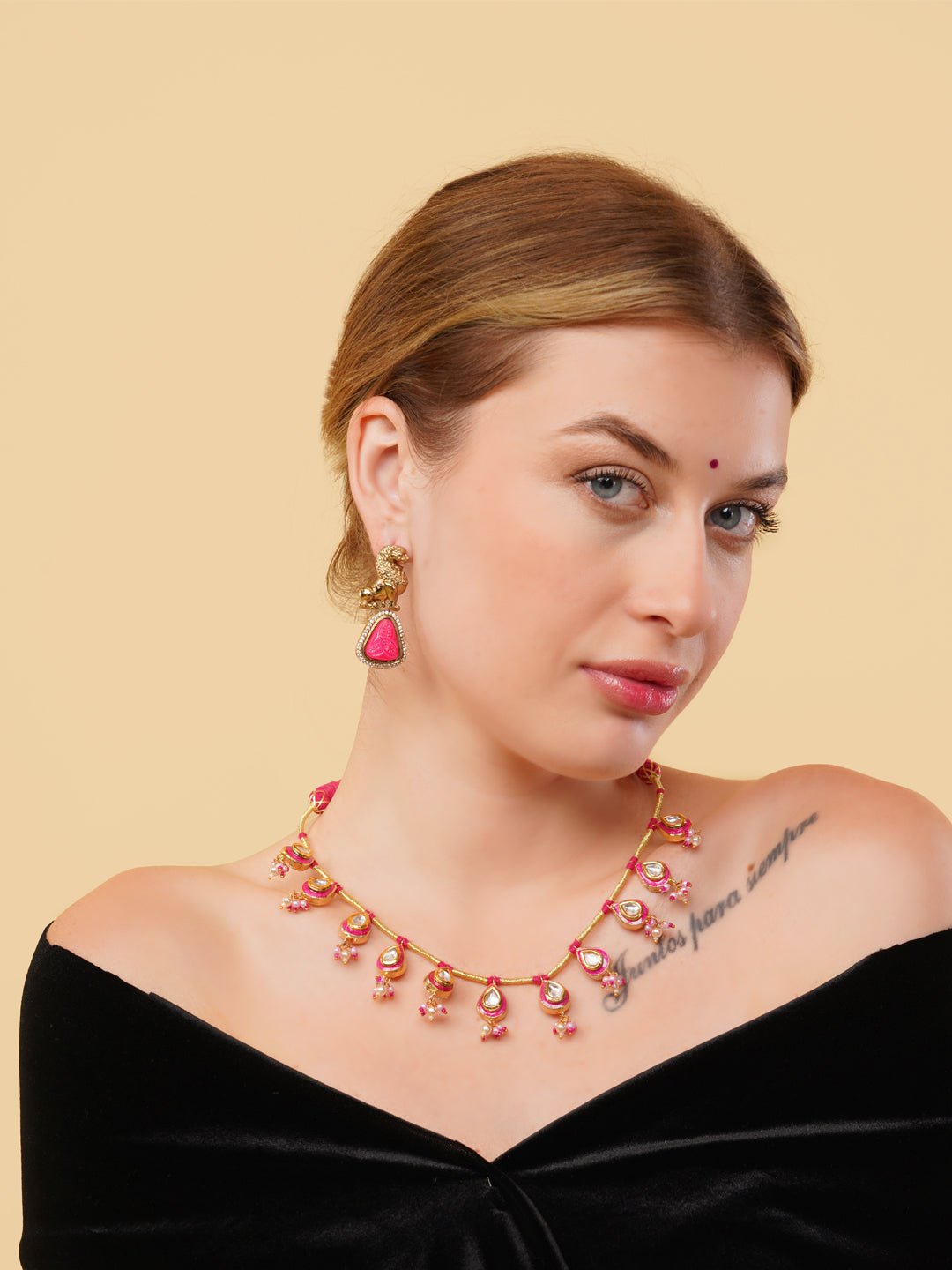 Meeenakari amalgamation with kundan tikra with handmade dori 
