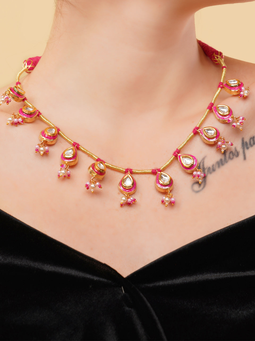 Meeenakari amalgamation with kundan tikra with handmade dori 