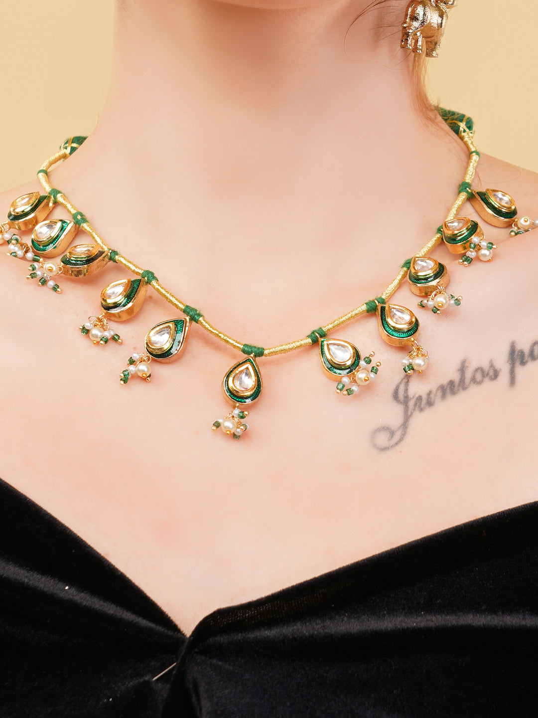 Meeenakari amalgamation with kundan tikra with handmade dori 