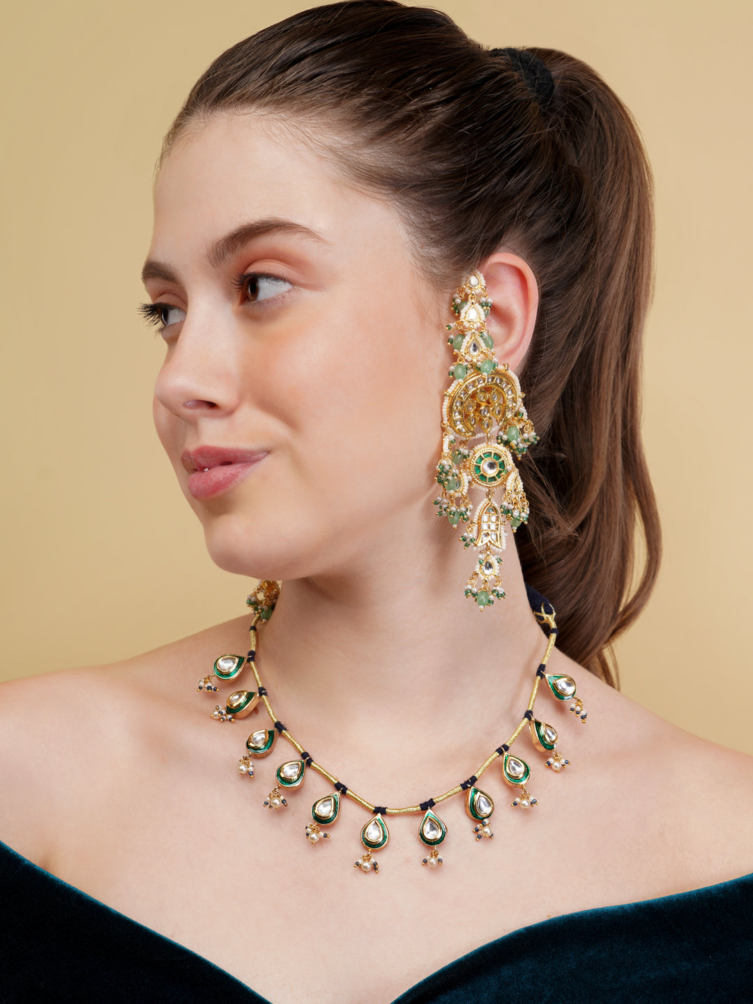 Meeenakari amalgamation with kundan tikra with handmade dori 
