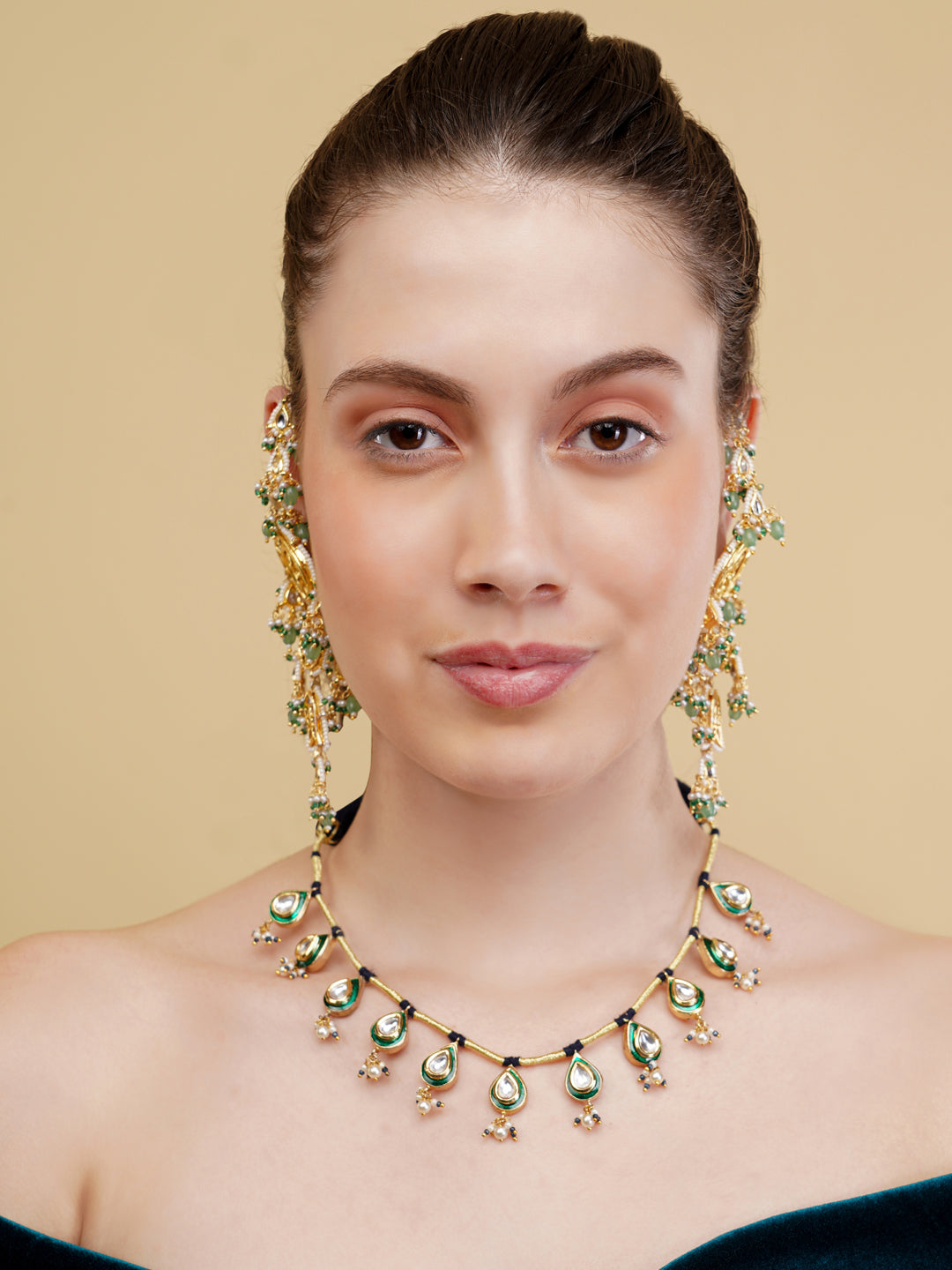 Meeenakari amalgamation with kundan tikra with handmade dori 