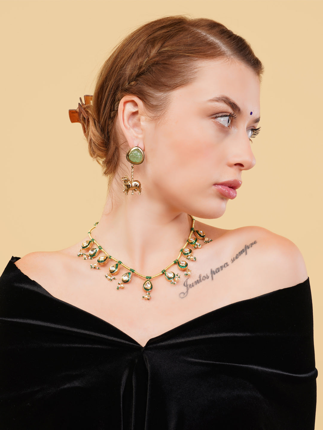 Meeenakari amalgamation with kundan tikra with handmade dori 