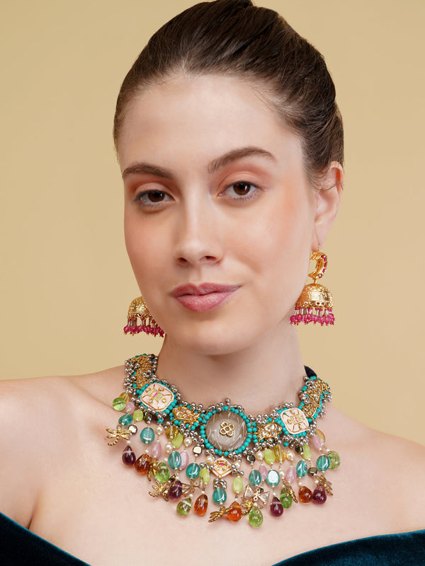 Aasmani Haar Peacock Kundan Tikra Haar Necklace