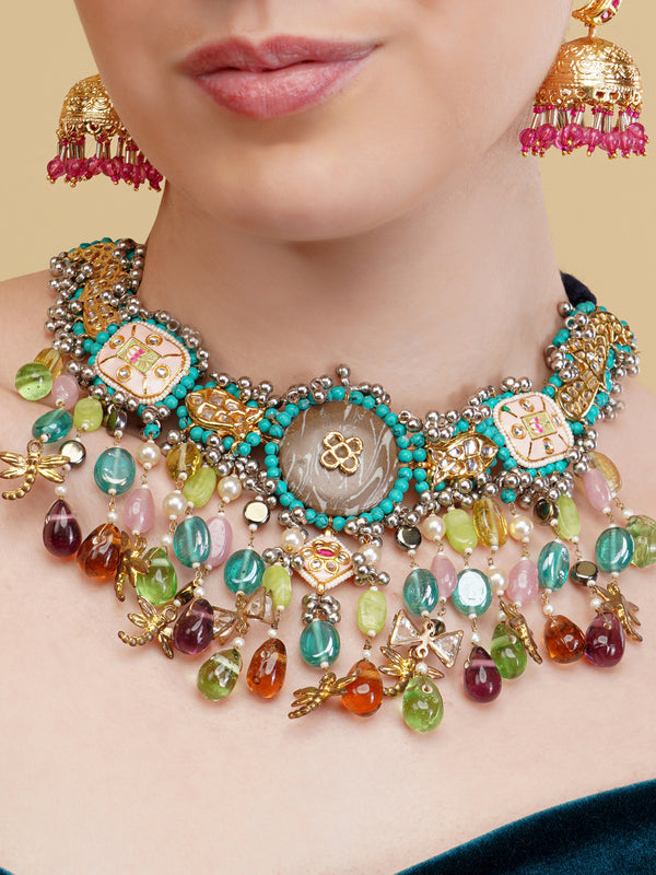 Aasmani Haar Peacock Kundan Tikra Haar Necklace