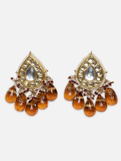 Meenakari Jewellery Set with Adjustable Dori and Drop Shaped Kundan 