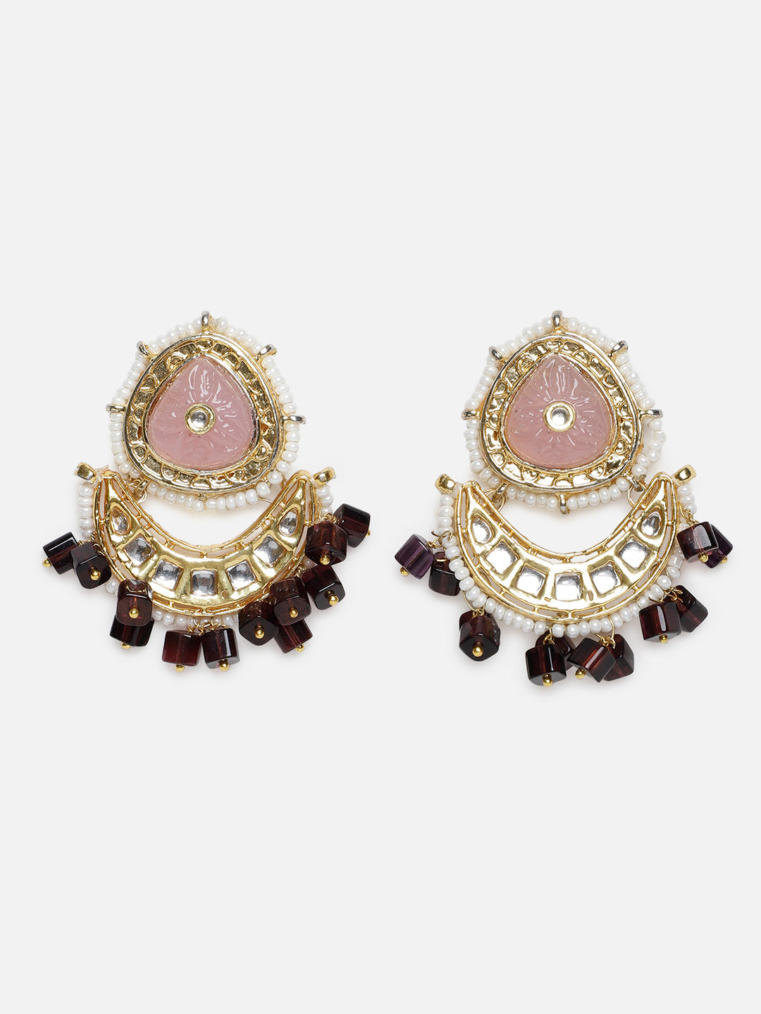 Kundan Jewellery Set with Pearls Strings and Carved Stones