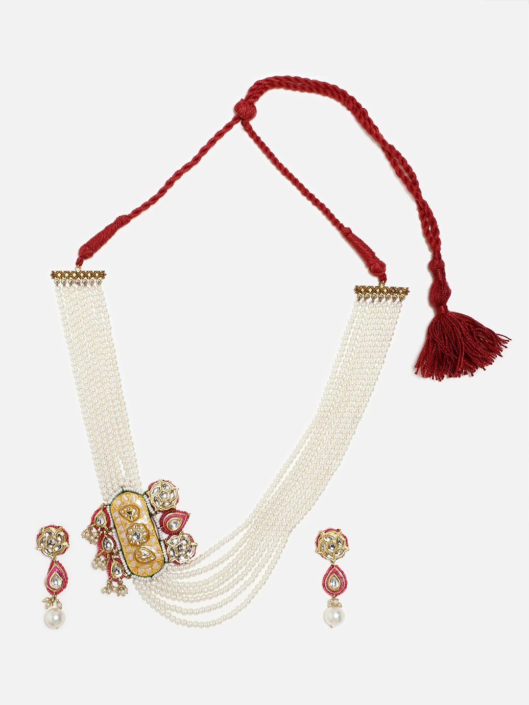 Meenakari Jewellery Set with Adjustable Dori and Multi Color Pearl Hangings