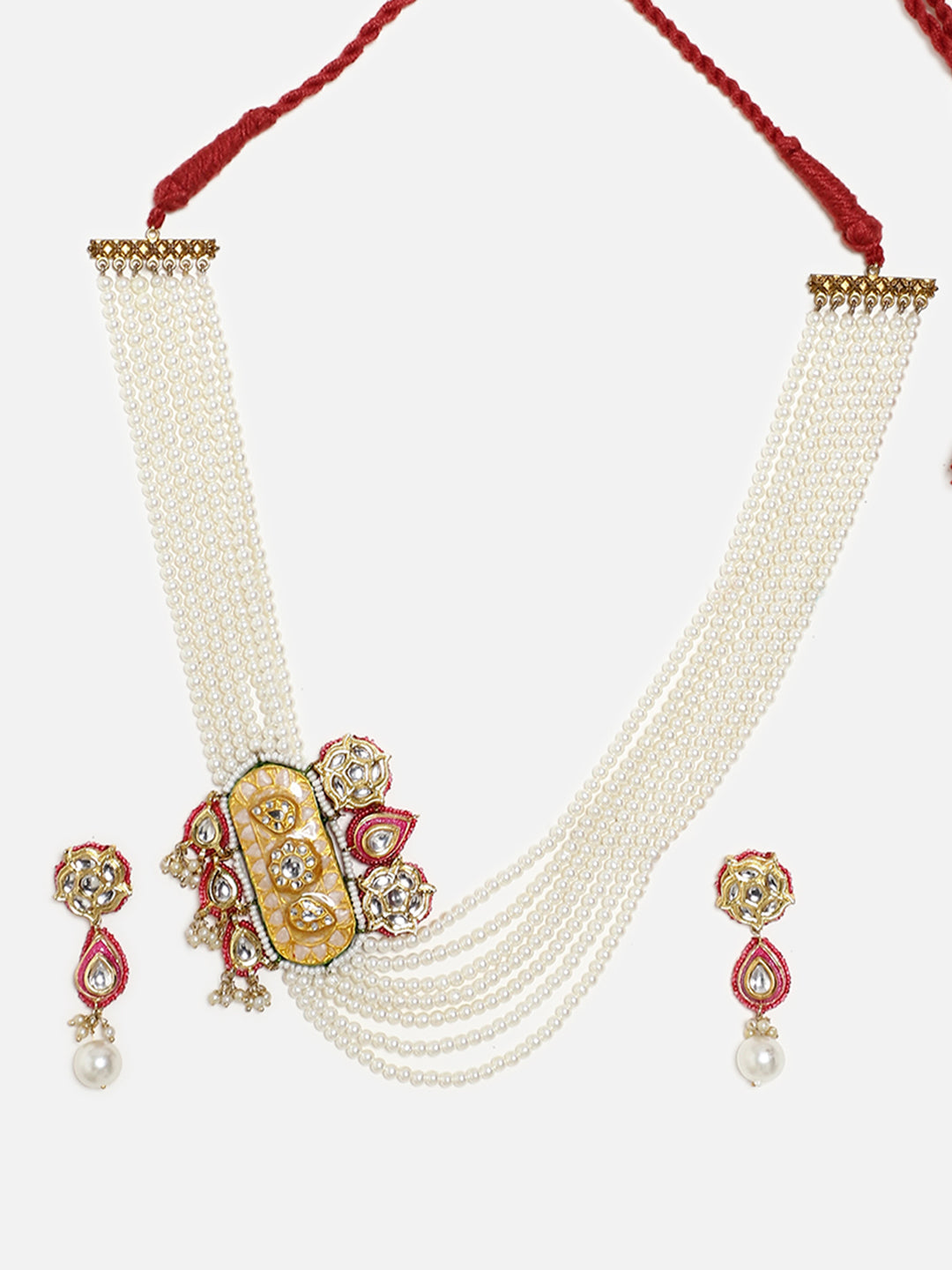 Meenakari Jewellery Set with Adjustable Dori and Multi Color Pearl Hangings