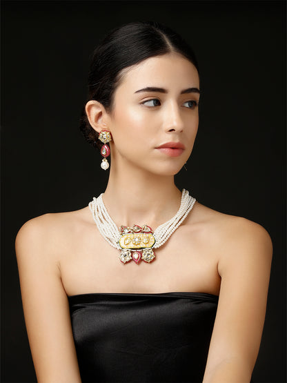 Meenakari Jewellery Set with Adjustable Dori and Multi Color Pearl Hangings