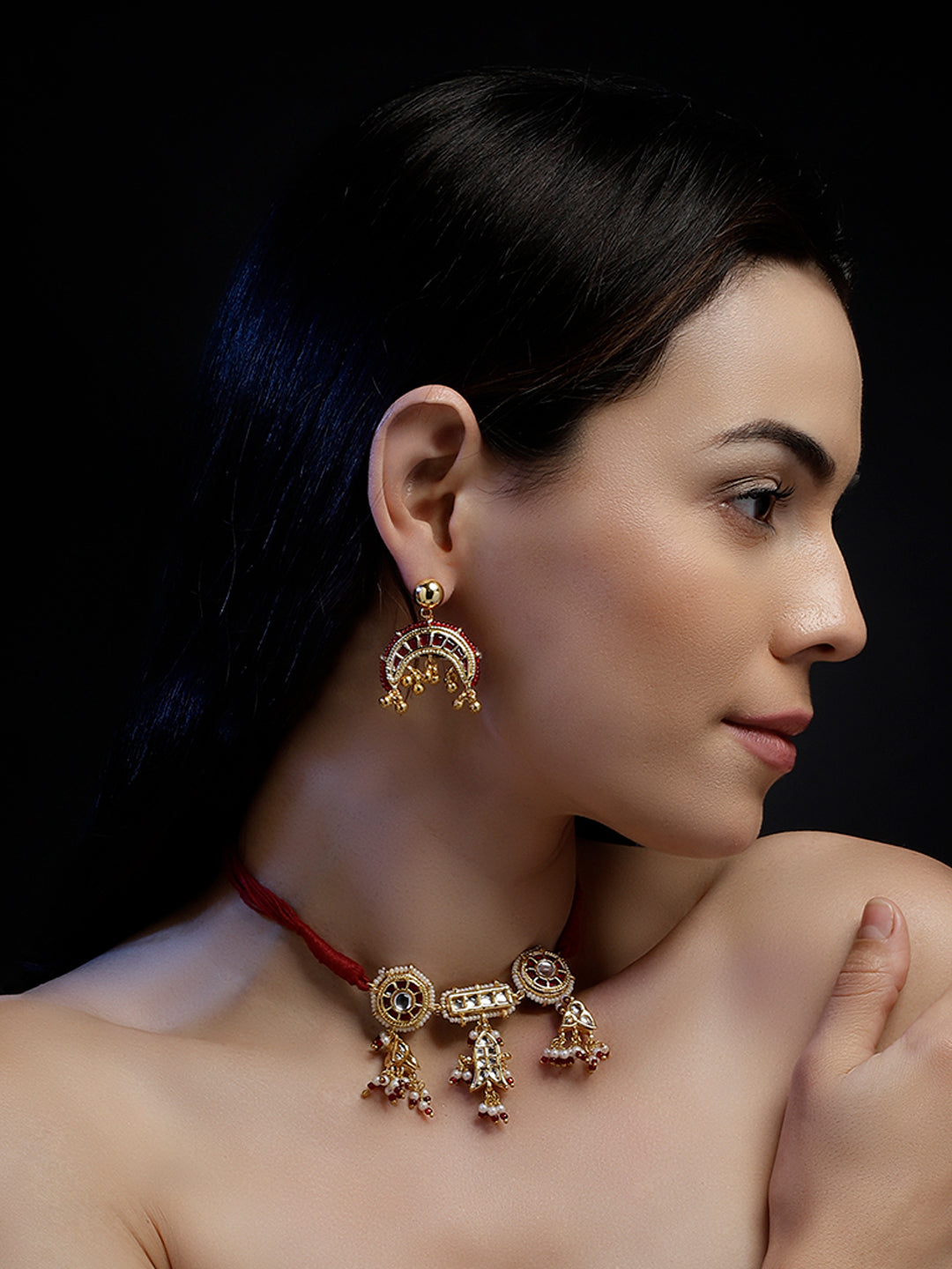 Red and Gold Multi Shaped and Red Colored Kundan Jewellery Set from Dugristyle Ruhaniyat By Dugran
