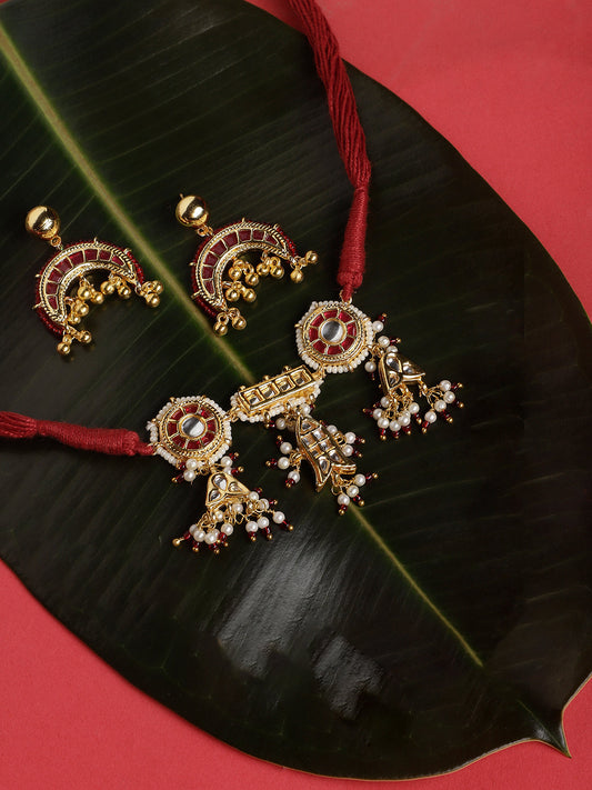 Red and Gold Multi Shaped and Red Colored Kundan Jewellery Set from Dugristyle Ruhaniyat By Dugran