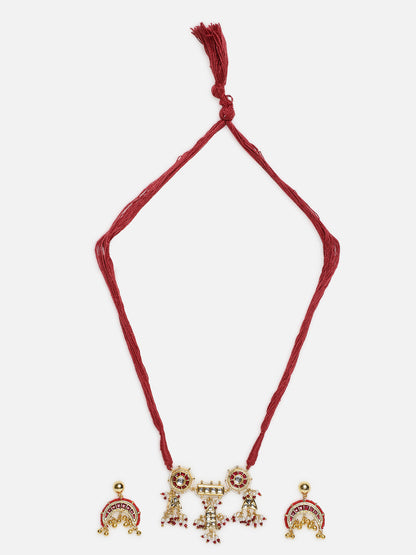 Red and Gold Multi Shaped and Red Colored Kundan Jewellery Set from Dugristyle Ruhaniyat By Dugran