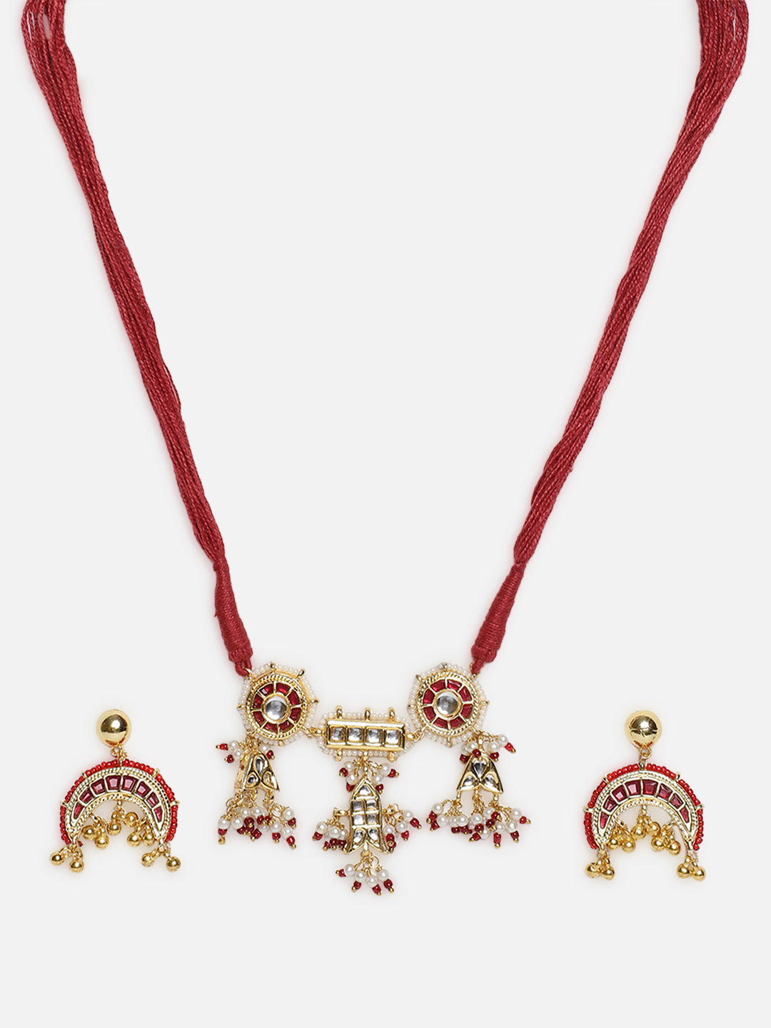 Red and Gold Multi Shaped and Red Colored Kundan Jewellery Set from Dugristyle Ruhaniyat By Dugran