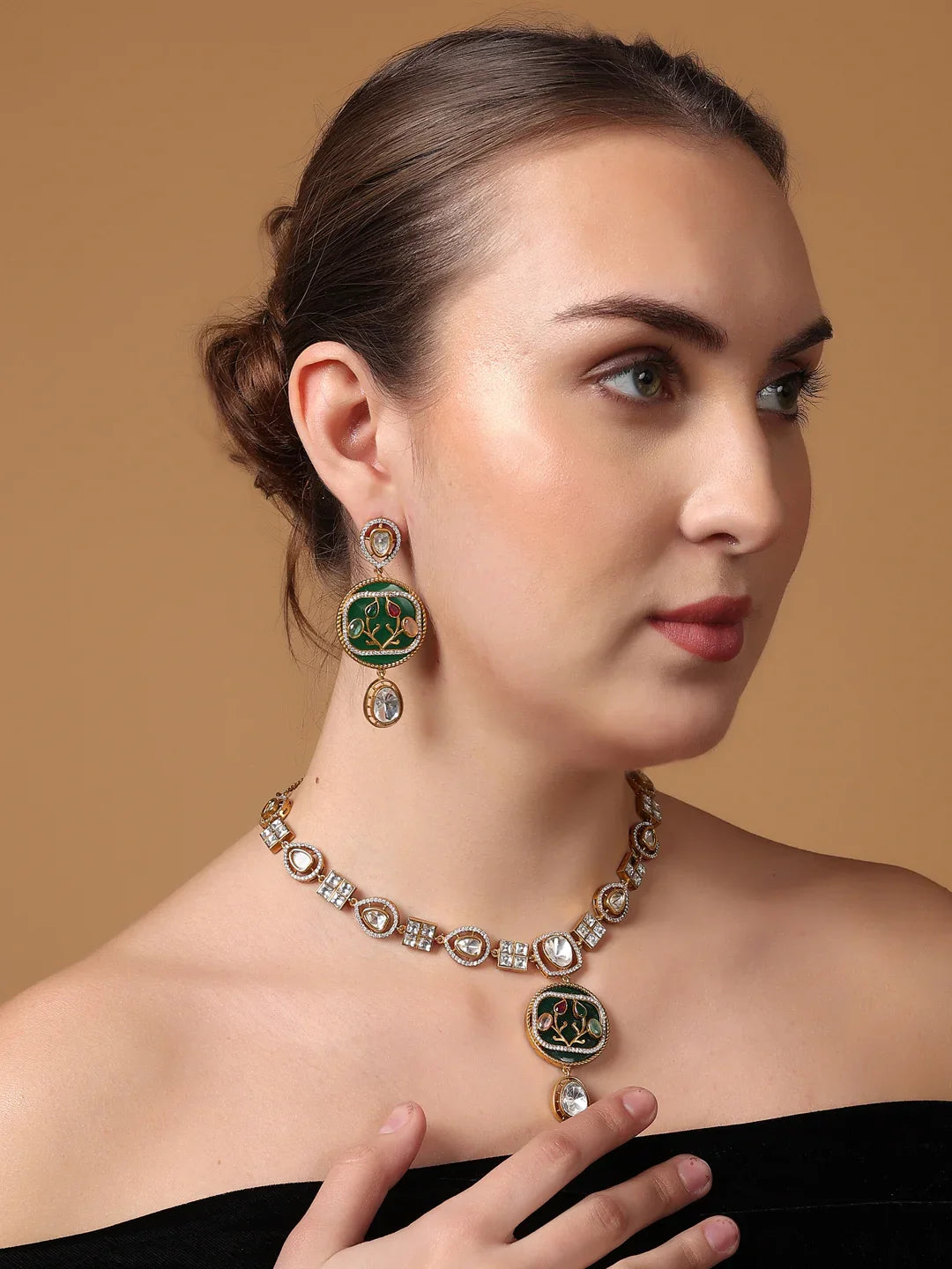 American Diamond used with moissanite stone necklace set
