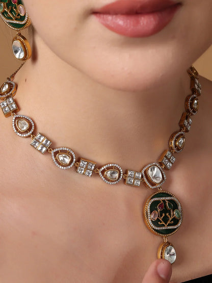 American Diamond used with moissanite stone necklace set