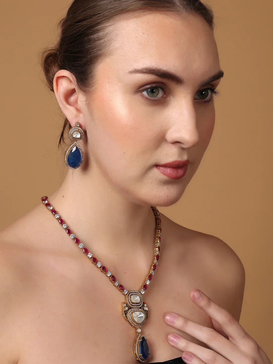Moissanite with American Diamond necklace with Earring
