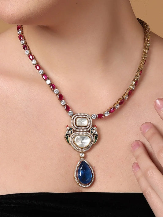 Blue and Purple Moissanite with American Diamond necklace with Earring from Dugristyle Ruhaniyat By Dugran