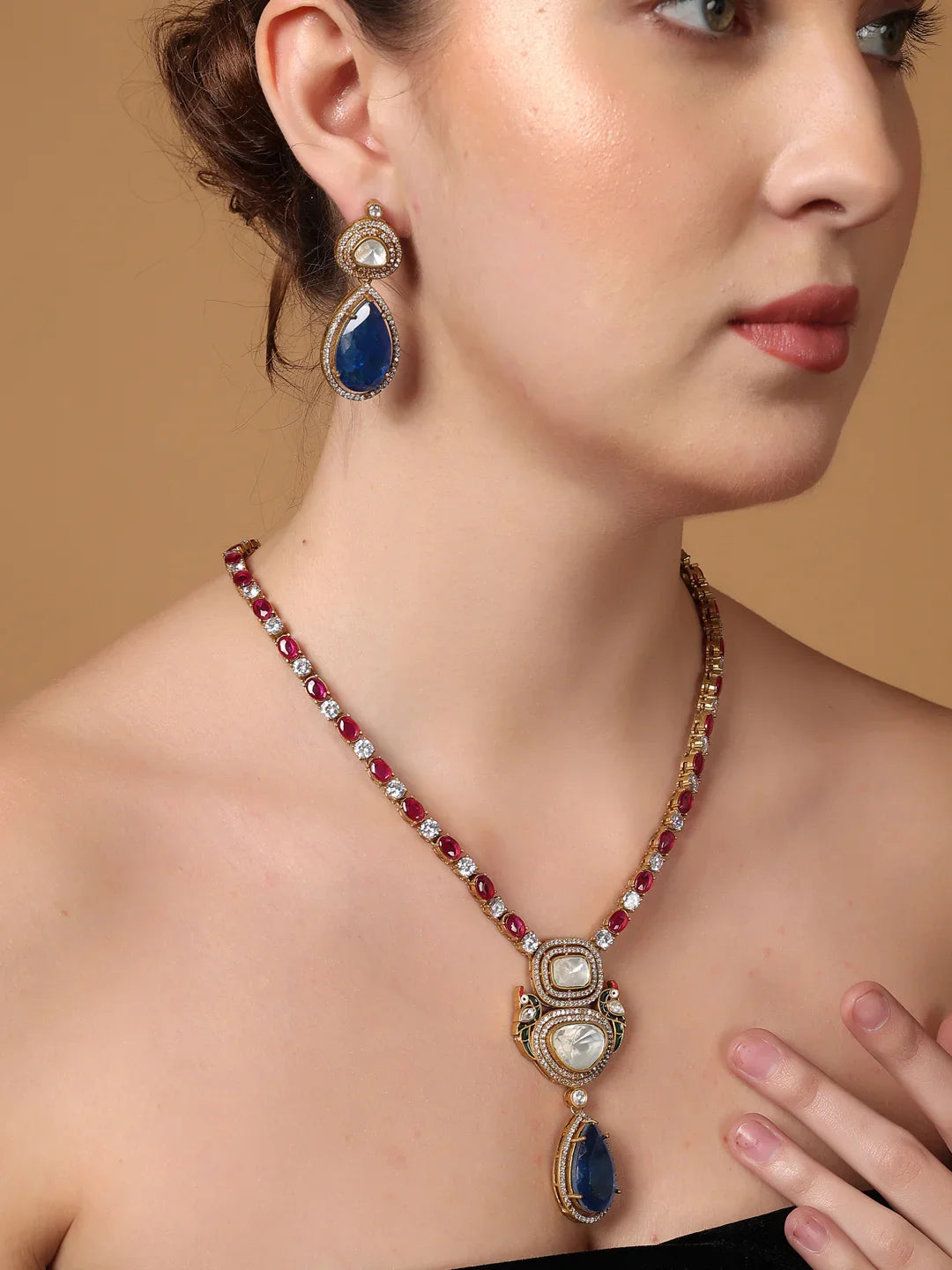 Moissanite with American Diamond necklace with Earring