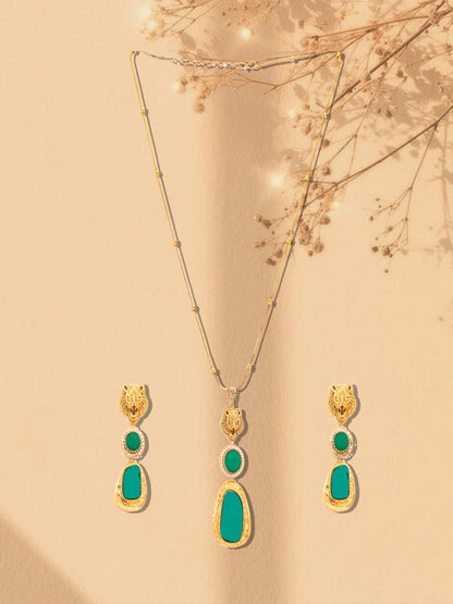 Moissanite Stones used with Tiger design Necklace and earrings set