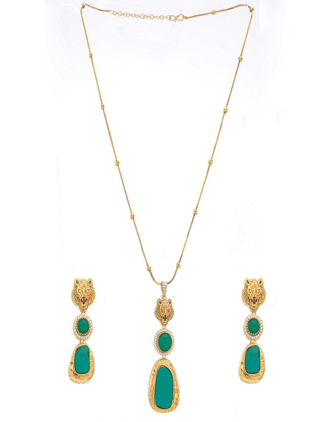 Moissanite Stones used with Tiger design Necklace and earrings set
