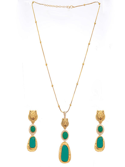 Green and Gold Moissanite Stones used with Tiger design Necklace and earrings set from Dugristyle Ruhaniyat By Dugran