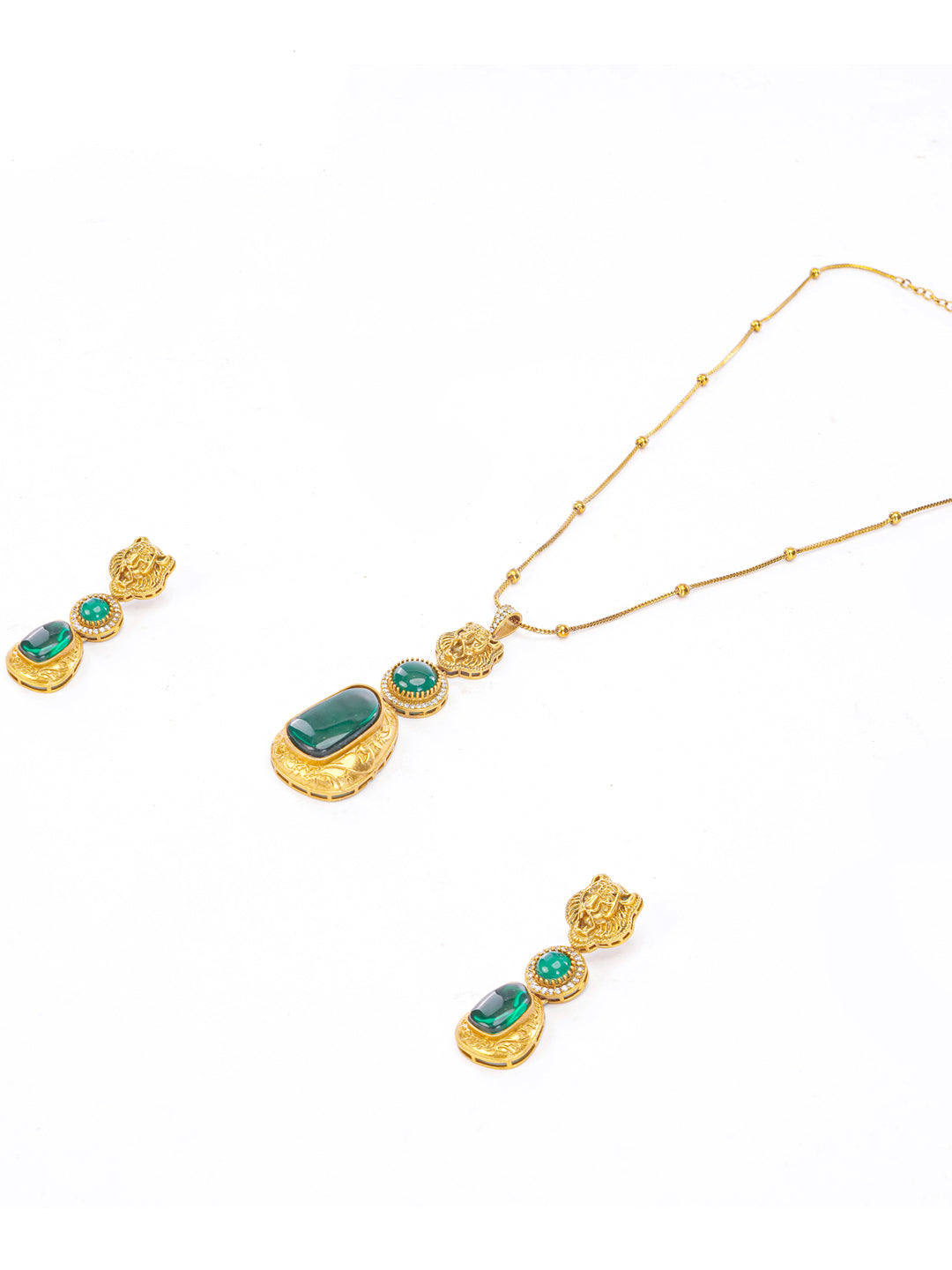 Moissanite Stones used with Tiger design Necklace and earrings set
