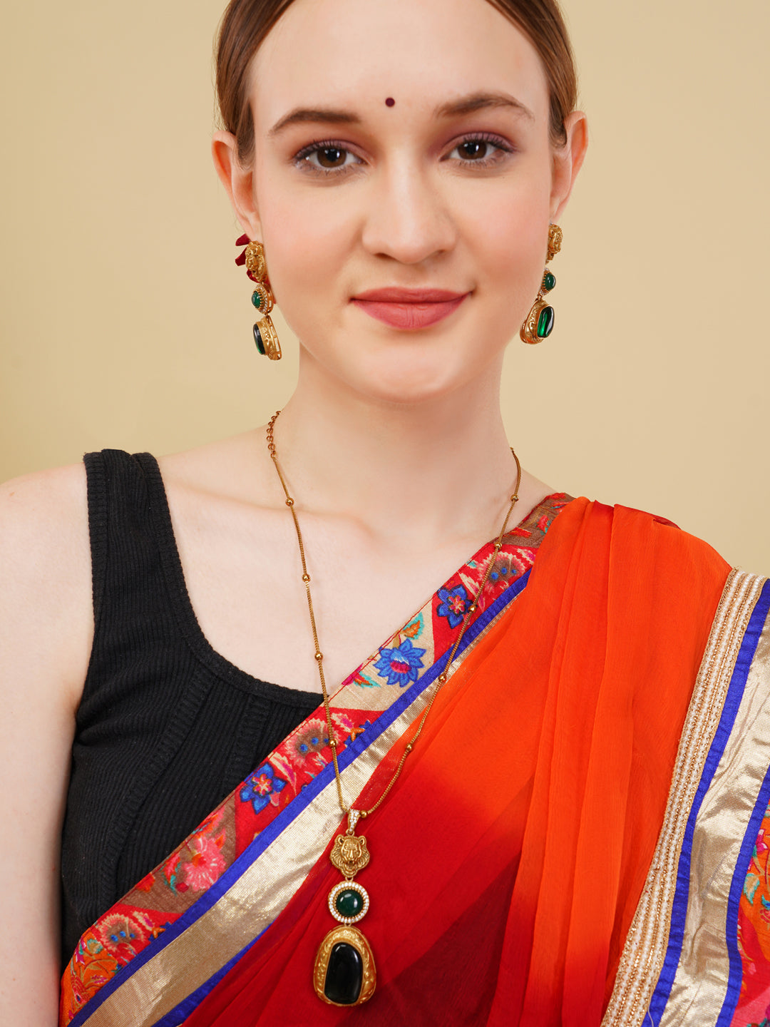 Moissanite Stones used with Tiger design Necklace and earrings set