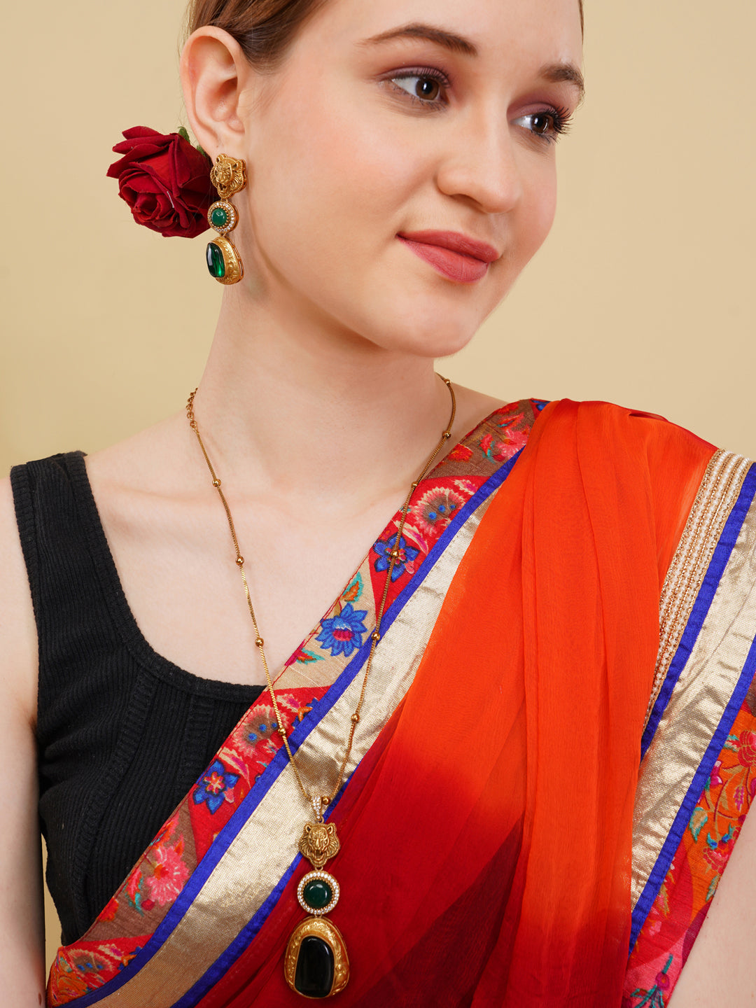 Moissanite Stones used with Tiger design Necklace and earrings set
