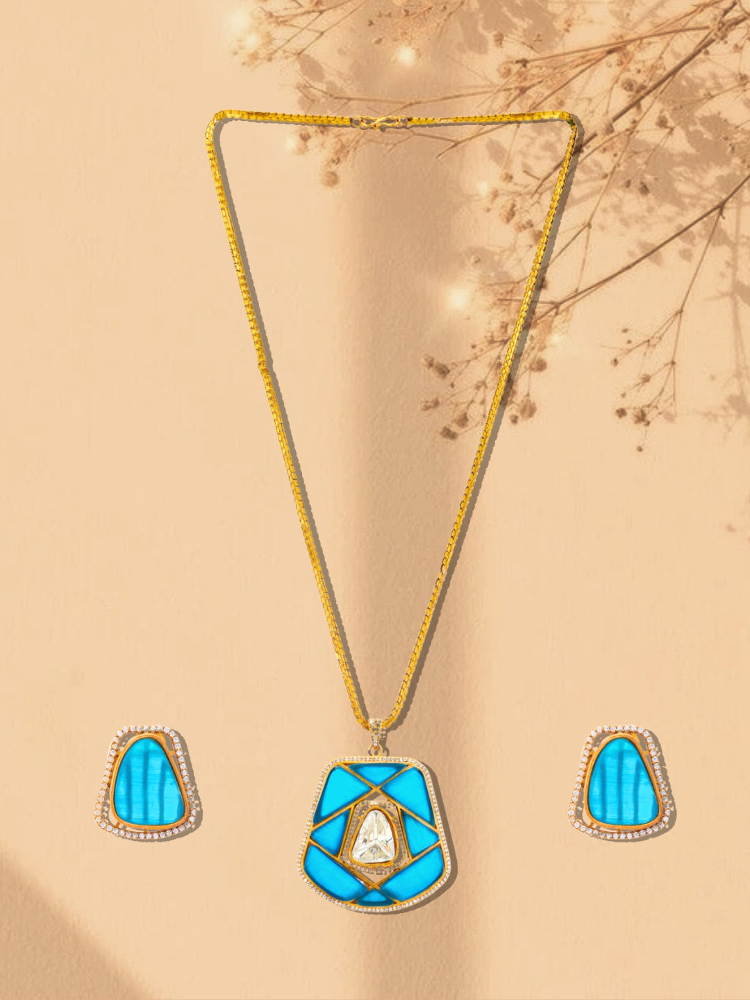 Moissanite Stones used with Stripe design Necklace and earrings set