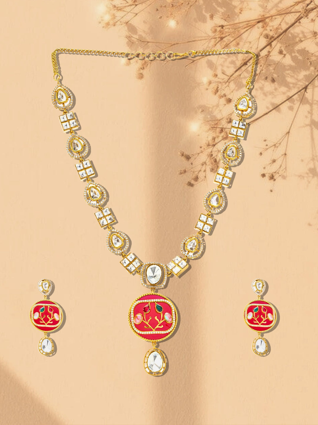 Moissanite with American Diamond necklace with Earring