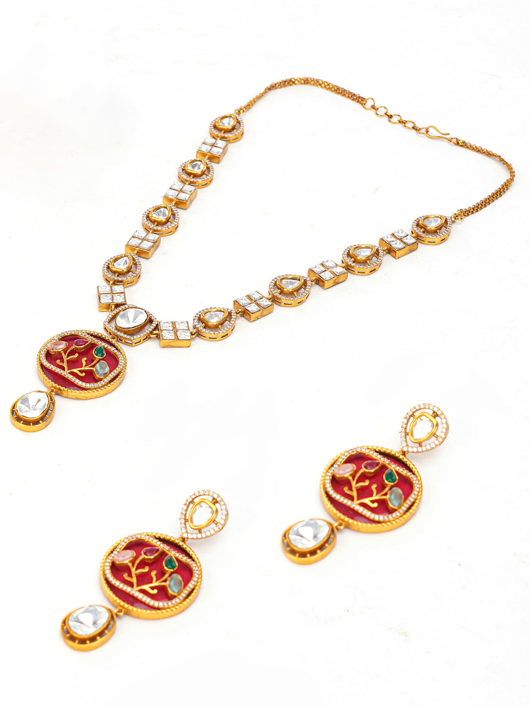 Moissanite with American Diamond necklace with Earring