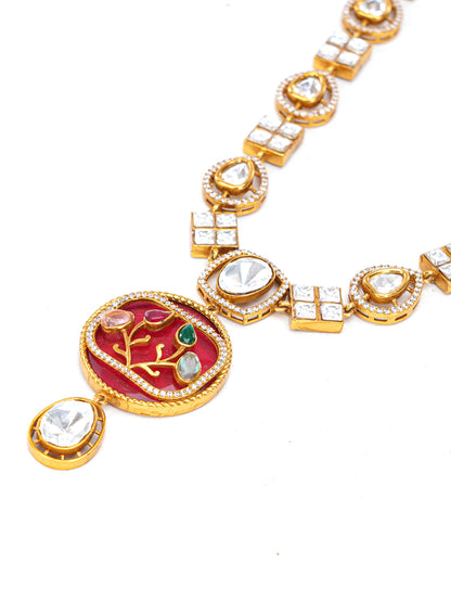 Moissanite with American Diamond necklace with Earring