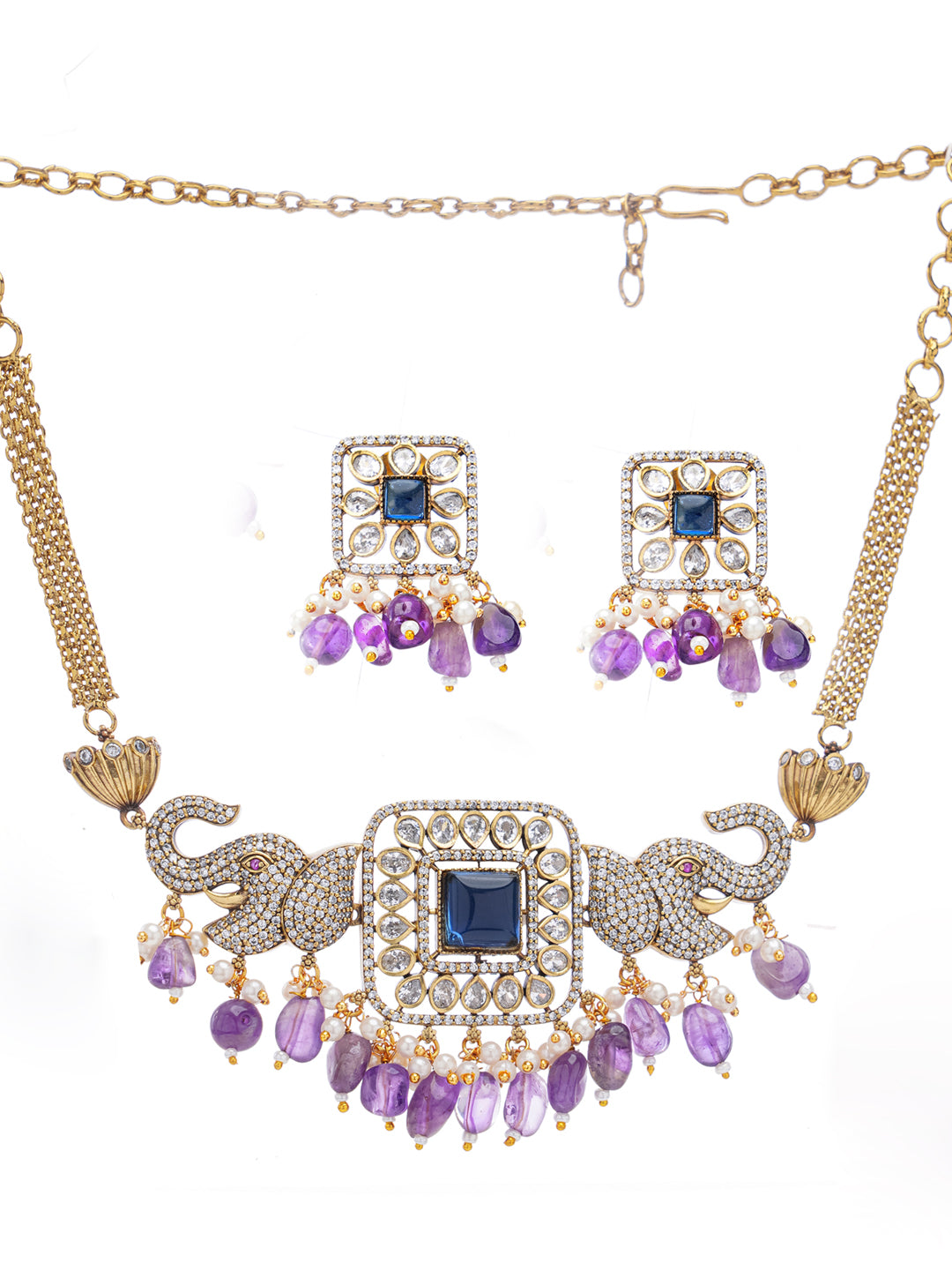 Elephant Inspired necklace with moissanite stone and natural stone hangings