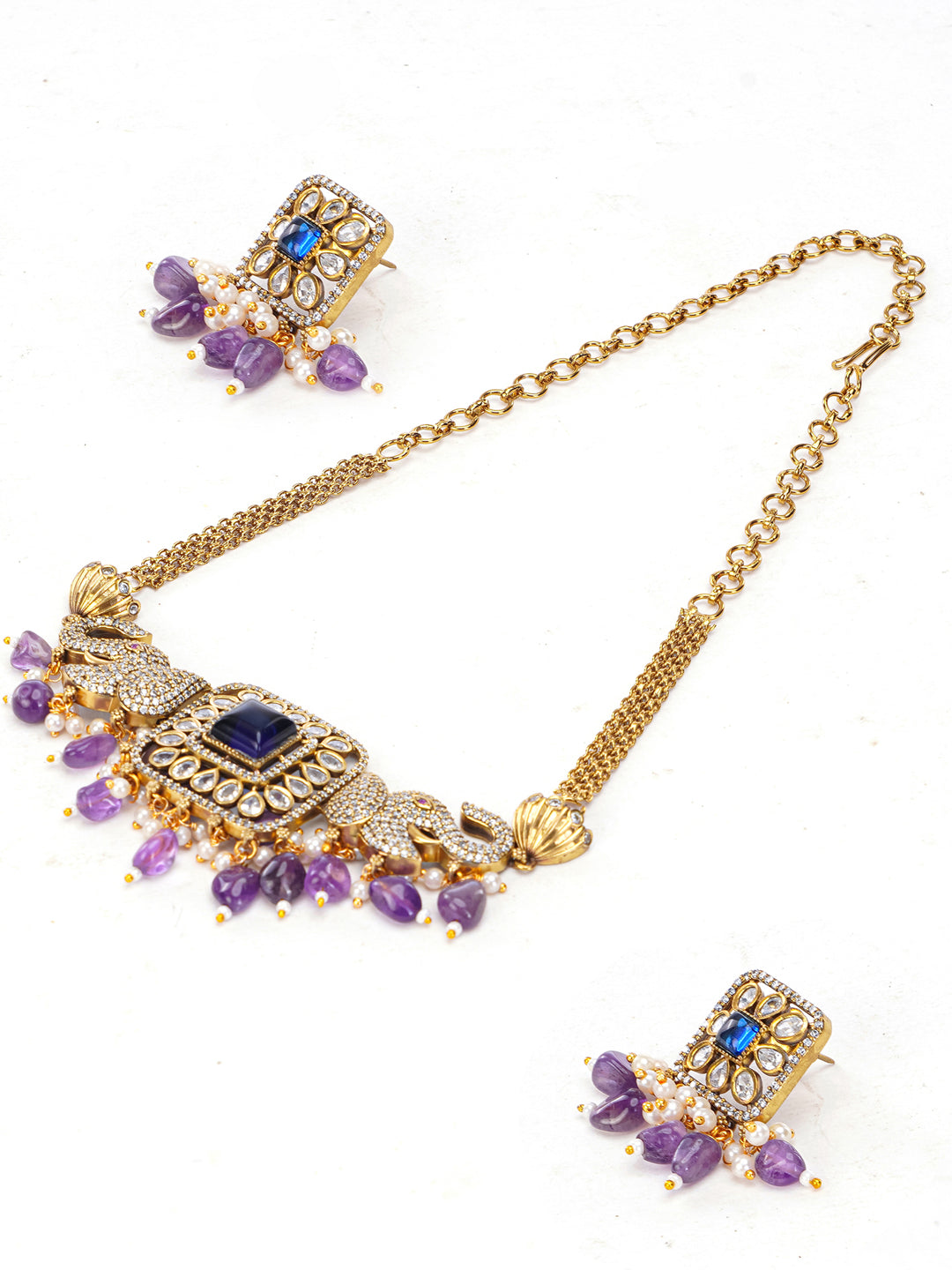 Elephant Inspired necklace with moissanite stone and natural stone hangings