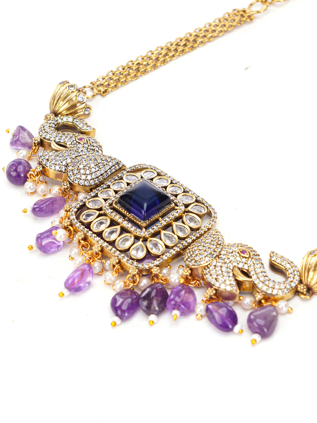 Elephant Inspired necklace with moissanite stone and natural stone hangings
