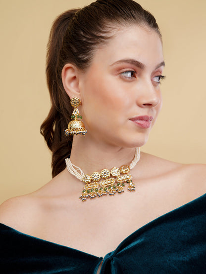 Green and Brown Bow tie shaped necklace with adjustable setting and wearability from Dugristyle Ruhaniyat By Dugran