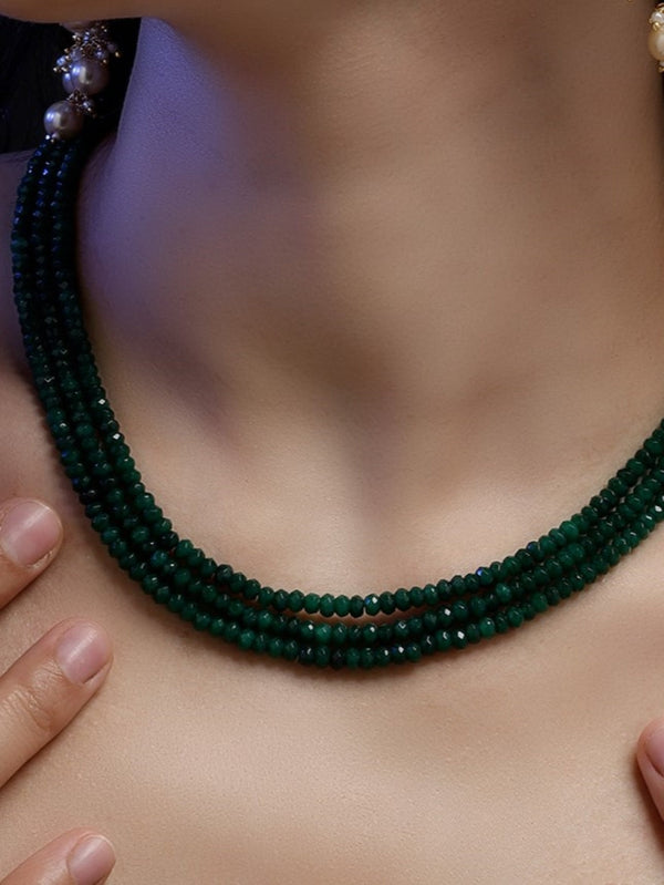 Nakhlistan Glow layered necklace Green Small Natural Stone Pearl Layered Necklace