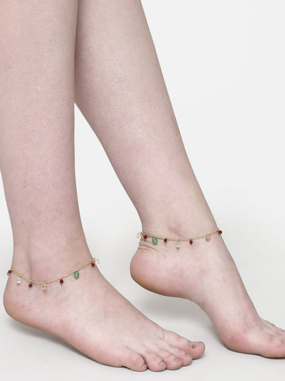 Multi StGreen and Peach Multi Stones Anklet from Dugristyle Ruhaniyat By Dugranones Anklet