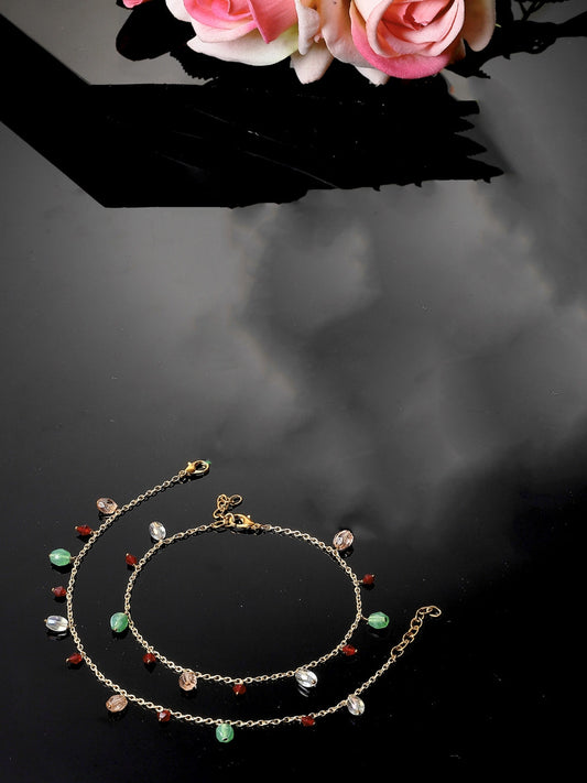 Green and Peach Multi Stones Anklet from Dugristyle Ruhaniyat By Dugran