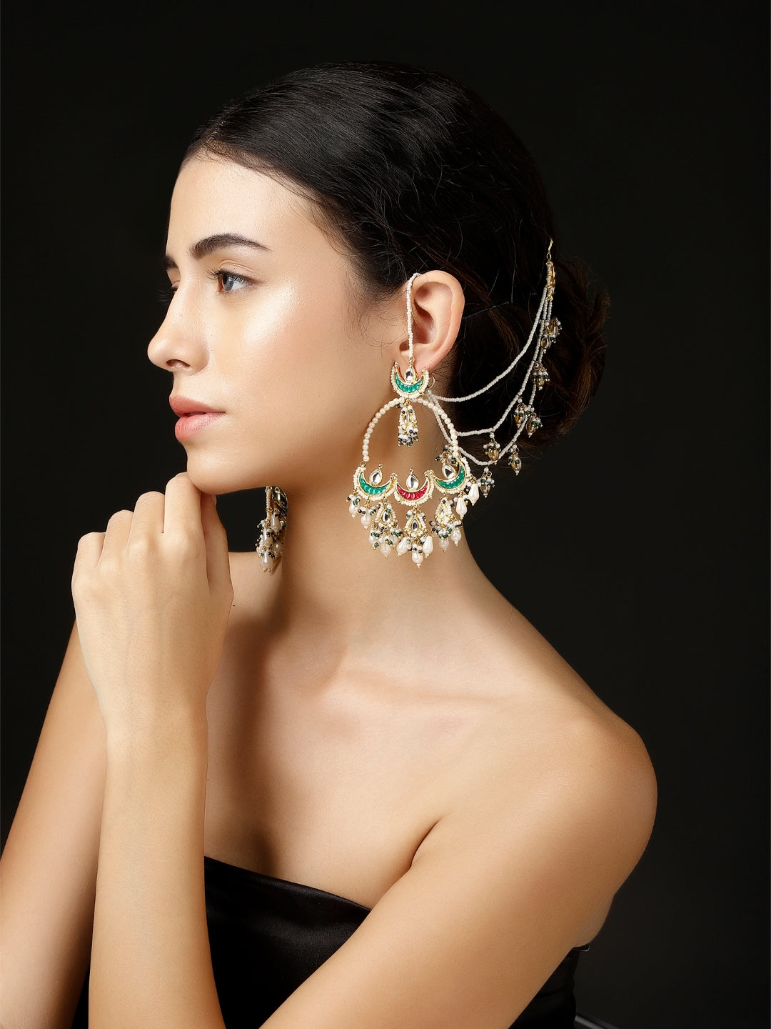 Kundan  Kanchain with Multilayer Pearl Strings